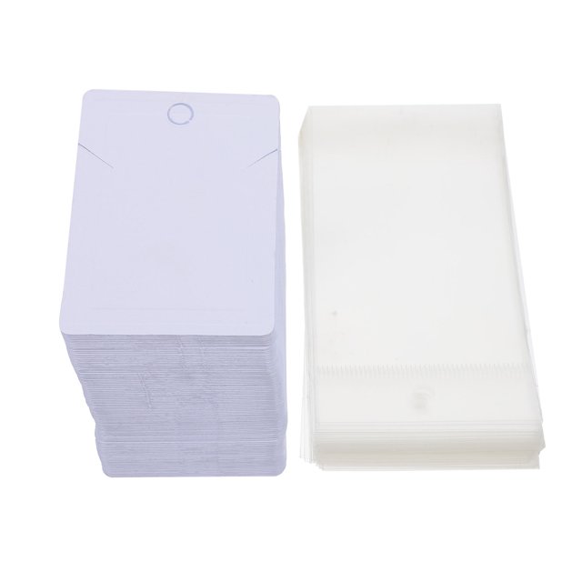 MasteelfCA 100pcs Paperboard Necklace Show Cards Rectangle White Tags Necklace Display Tags with OPP Bags