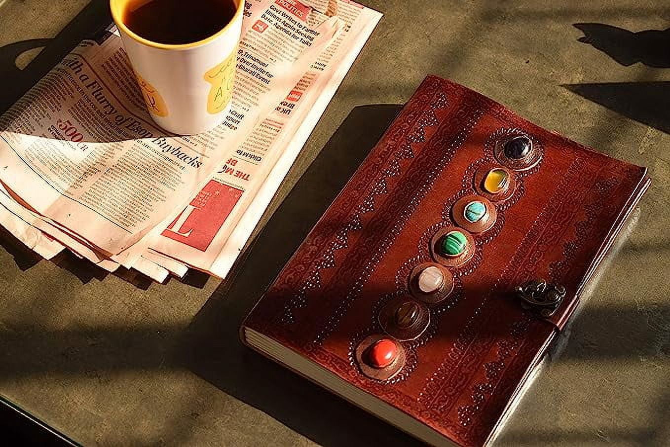 OVERDOSE Seven Stone Leather Journal - Handmade Antique Stone Journal For Students & Office For Men And Women Diary Leather Sketchbook Drawing Journal Notebook - Size 7 X 10 Inches | 17 X 25 cm | A4