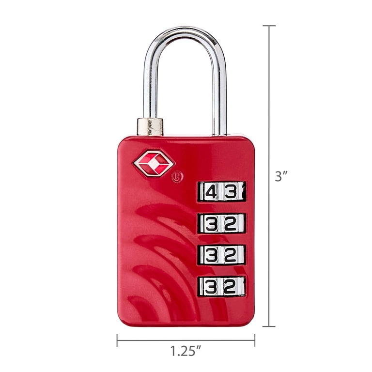 Protege TSA Approved 4-Dial Combination Luggage Lock, Red photo 5
