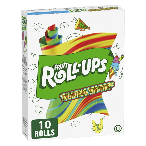 Fruit Roll-Ups Fruit Flavoured Snacks, Tropical TiDye, Gluten Free, 10 ct