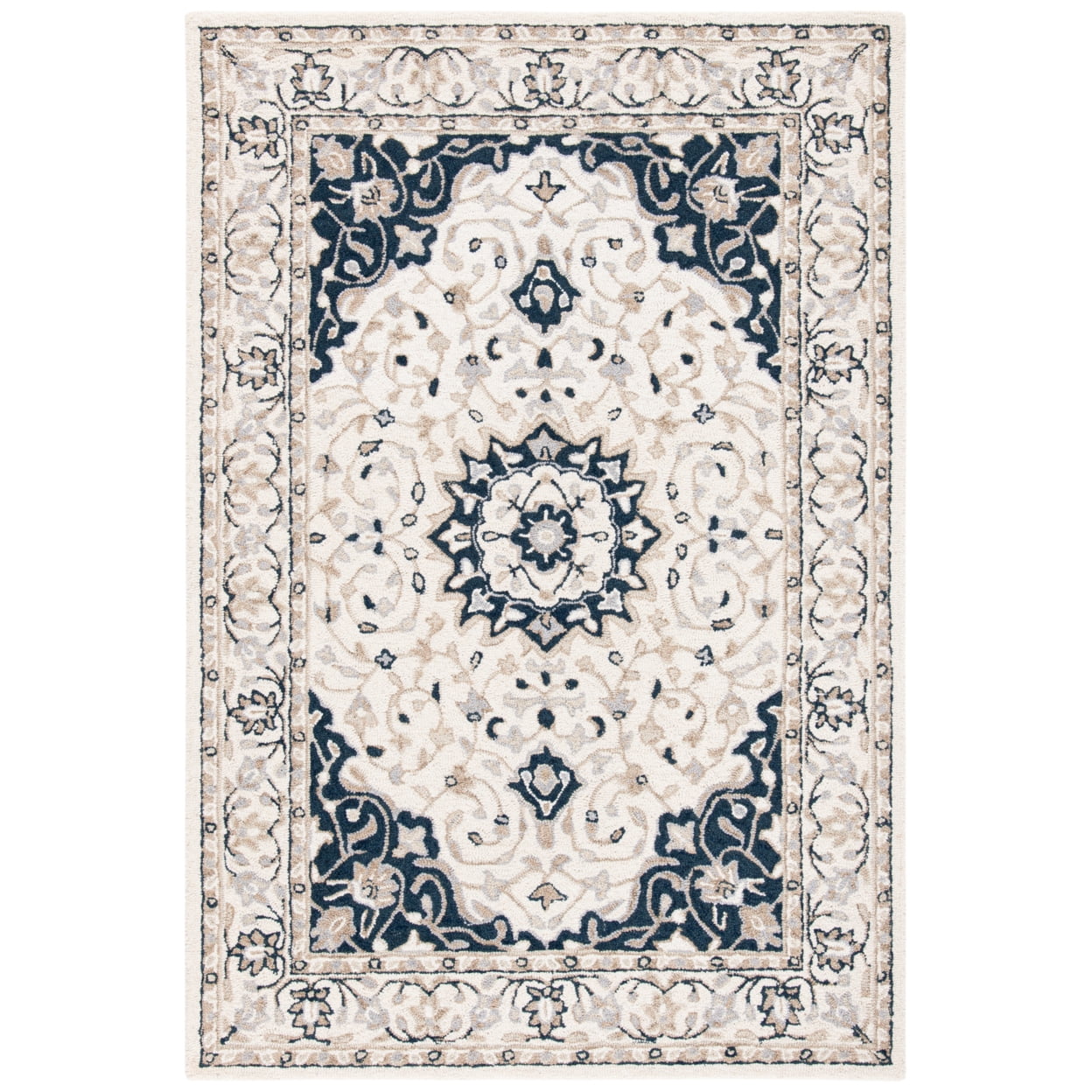 SAFAVIEH Micro-Loop Diamond Geometric Area Rug, Ivory/Navy, 5' x 5' Round
