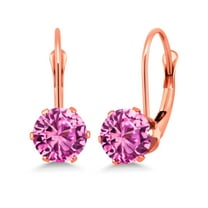 Gem Stone King Pink Created Sapphire Leverback Earrings for Women (2.00 Cttw, Gemstone September Birthstone, Round 6MM)