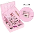 thumbnail image 5 of Jewelry Box Organizer, 2 Layers Lint Jewelry Display Storage Case with Lock - Pink, 5 of 7