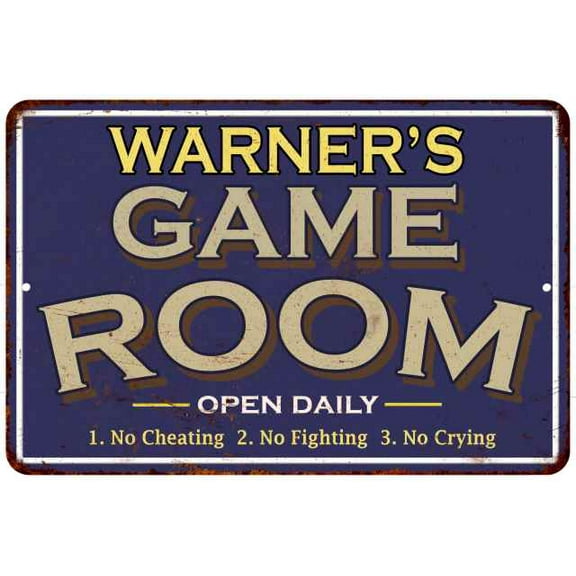 WARNER'S Blue Game Room Sign Metal 8 x 12 High Gloss Metal 208120002471