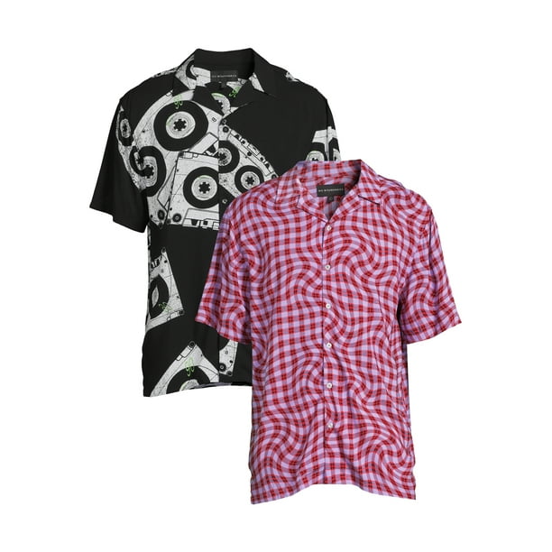 No Boundaries Men's and Big Men's Button Down Rayon Camp Shirt, 2Pack
