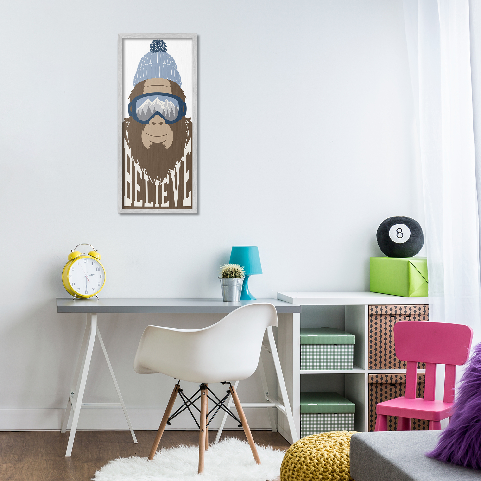 Believe Winter Bigfoot Gray Framed Giclee Art, design by Marcus Prime