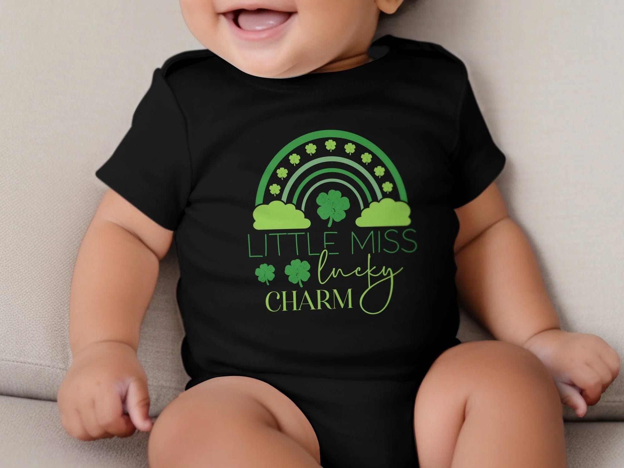 St. Patrick's Day Onesie, Little Miss Lucky Charm, Green Rainbow, Newborn Infant Bodysuit, Cute Baby Shower Gift, Irish Themed Outfit