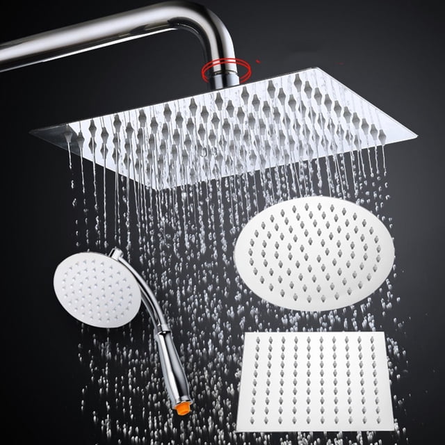 Ruibeauty Round/Square Shower Head Overhead Rainfall Chrome Stainless Steel 8inch
