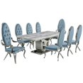 thumbnail image 1 of Marble Mixed Dining Set with Silver Stainless Steel and Teal Velvet Chairs, 1 of 5