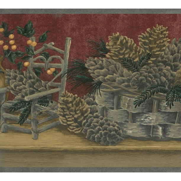 Prepasted Wallpaper Border - Floral Green, Brown, Maroon ...