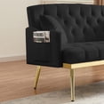 thumbnail image 3 of 56" Velvet Loveseat Sofa, Small Loveseat with Tufted Design, Traditional Sofa with Metal Legs for Living Room, Black, 3 of 9