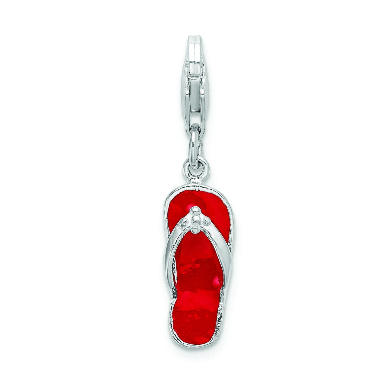 Jewelry Stores Network Enameled Santa Charm in 925 Sterling Silver 35x15mm
