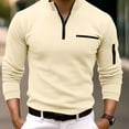 thumbnail image 2 of XIYON Mens Long Sleeve Polo Shirts Male Shirt Quarter Zip Work Daily Wear Fashion Comfortable Plain Pocket Regular Fit Top Classic Men's Shirts, 2 of 4