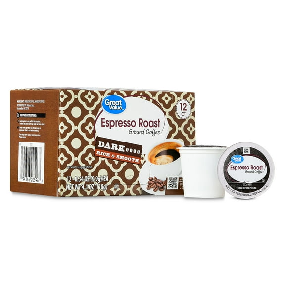 Great Value Espresso, Dark Roast Coffee Pods, 12 Count