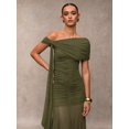thumbnail image 6 of Green One-Shoulder Ruched Maxi Dress Formal Evening Gown, 6 of 30
