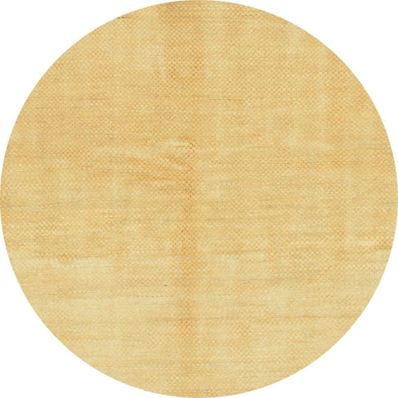 Ahgly Company Machine Washable Indoor Round Abstract Chrome Gold Yellow Area Rugs, 8' Round