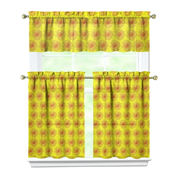 Rustic Blooming Curtains 36 Inch - 3 Panel Bohemian Country Farmhouse Set with Vintage Floral Print, Rod Pocket