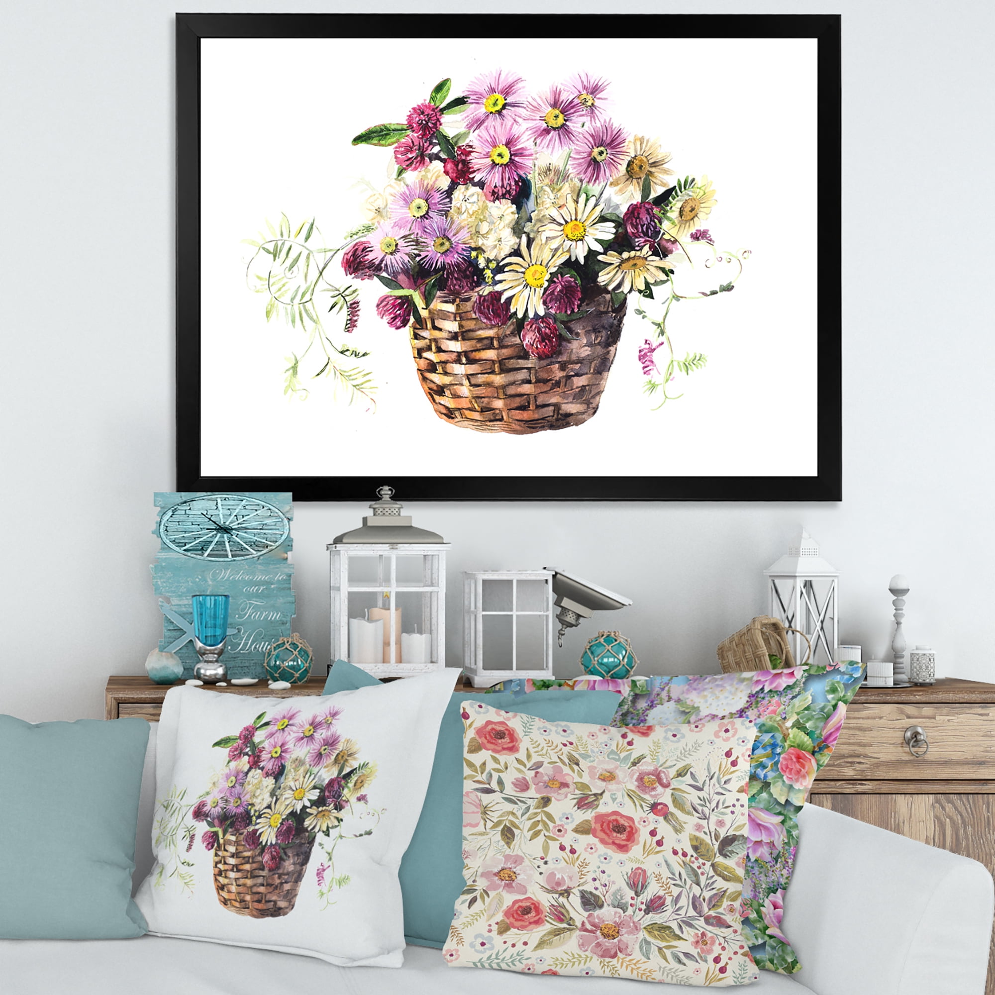 Designart 'The Basket Bouquet From Meadow Flowers' Traditional Framed Art Print