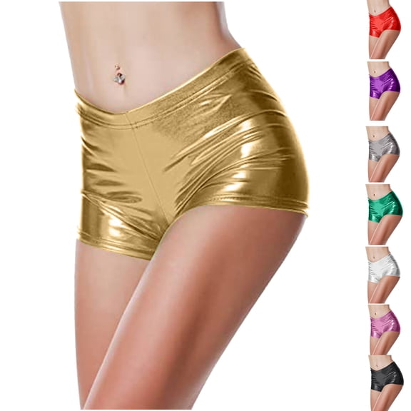 WULMLEO Women's Shiny Metallic Booty Shorts Rave Festival Dance Bottoms for Costume Gold S