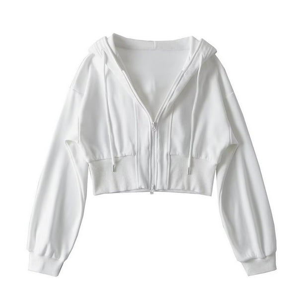 Sudadera con capucha y manga larga para mujer, informal, lisa, de manga larga, con bolsillo y cremallera, para exteriores, con capucha