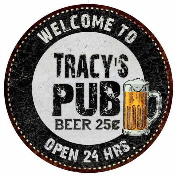 Tracy's Pub 12" Round Metal Sign Beer Bar Black Wall Décor Gift 200120039236