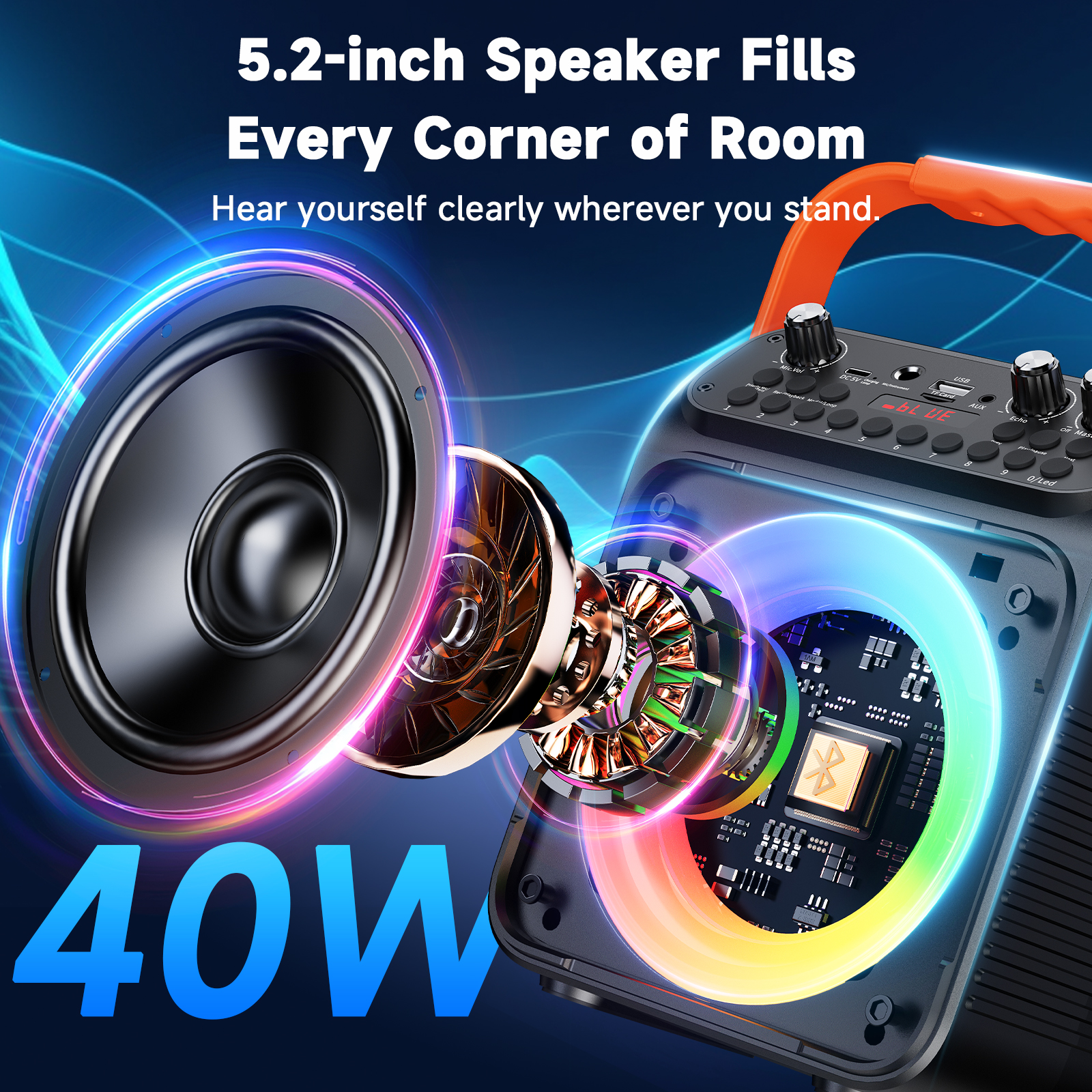 JAUYXIAN Portable Karaoke Machine with 2 Microphones and 40W Speaker photo 3