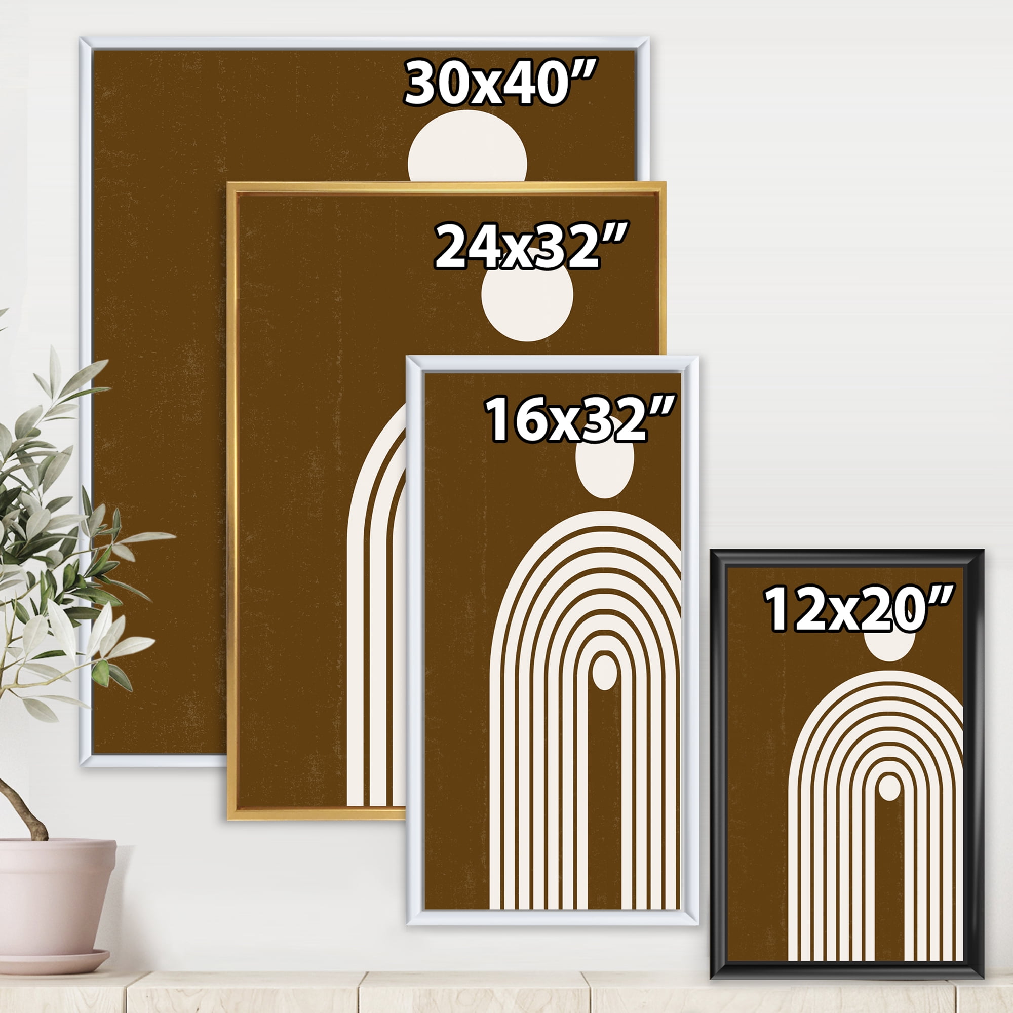 Terracotta Minimalist Boho Rainbow With Sun 30 in x 40 in Framed Painting Canvas Art Print, by Designart