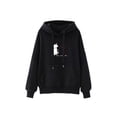 thumbnail image 2 of Sudadera con capucha Hugo estampado de gato con bolsillos para mujer Negro M, 2 of 4