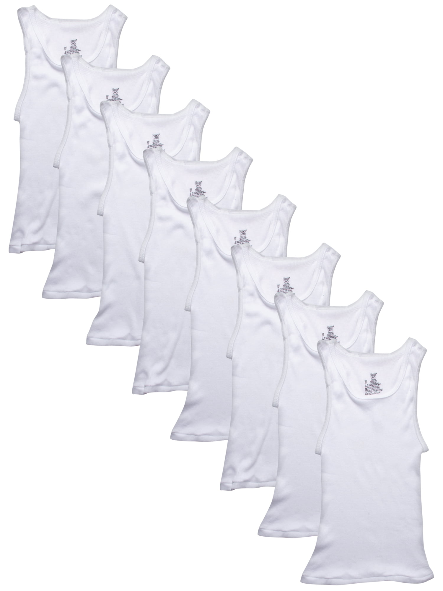Hanes - Hanes Boys Undershirts, 5 + 3 Bonus Pack Tagless EcoSmart White Tank Undershirts (Little