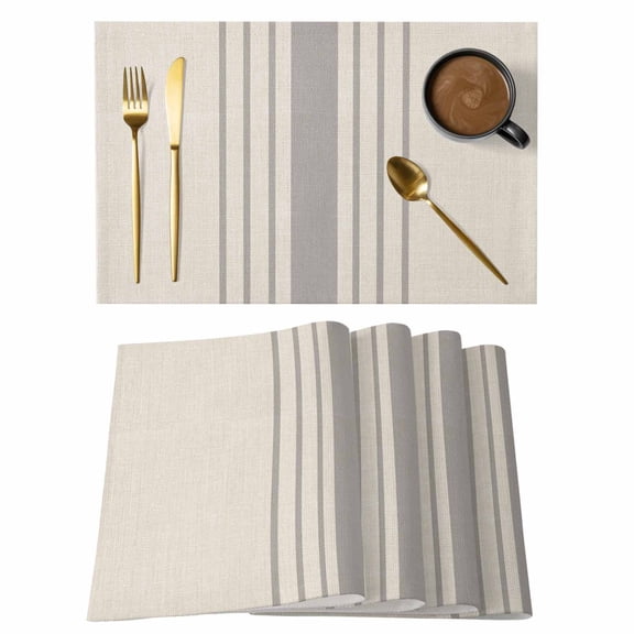 Grey Striped Placemats Set of 8 Beige Geometric Modern Minimalist Place Mats Indoor Wipeable Table Mats Washable Cloth Dining Table Placemats for Kitchen Holiday Party Home Decor 13x19 Inch