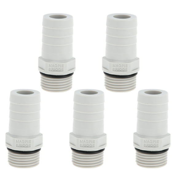 Unique Bargains Plastic Hose Barb Fitting 3/4" 1/2"G Male Thread Straight Pipe Connector Gray White 5 Pcs