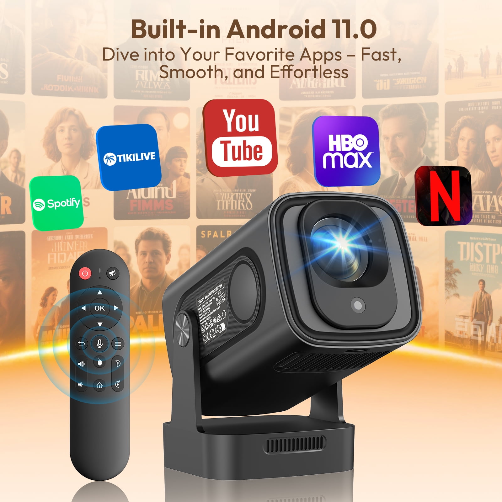 XGODY G5 Pro Android 11 Mini Smart Projector with WiFi and Bluetooth,1080P/4K Auto Keystone,Portable Business&Home Theater, Black, 1 Count
