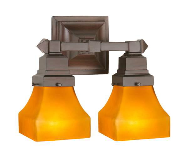 13"W Bungalow Frosted Amber 2 Light Wall Sconce