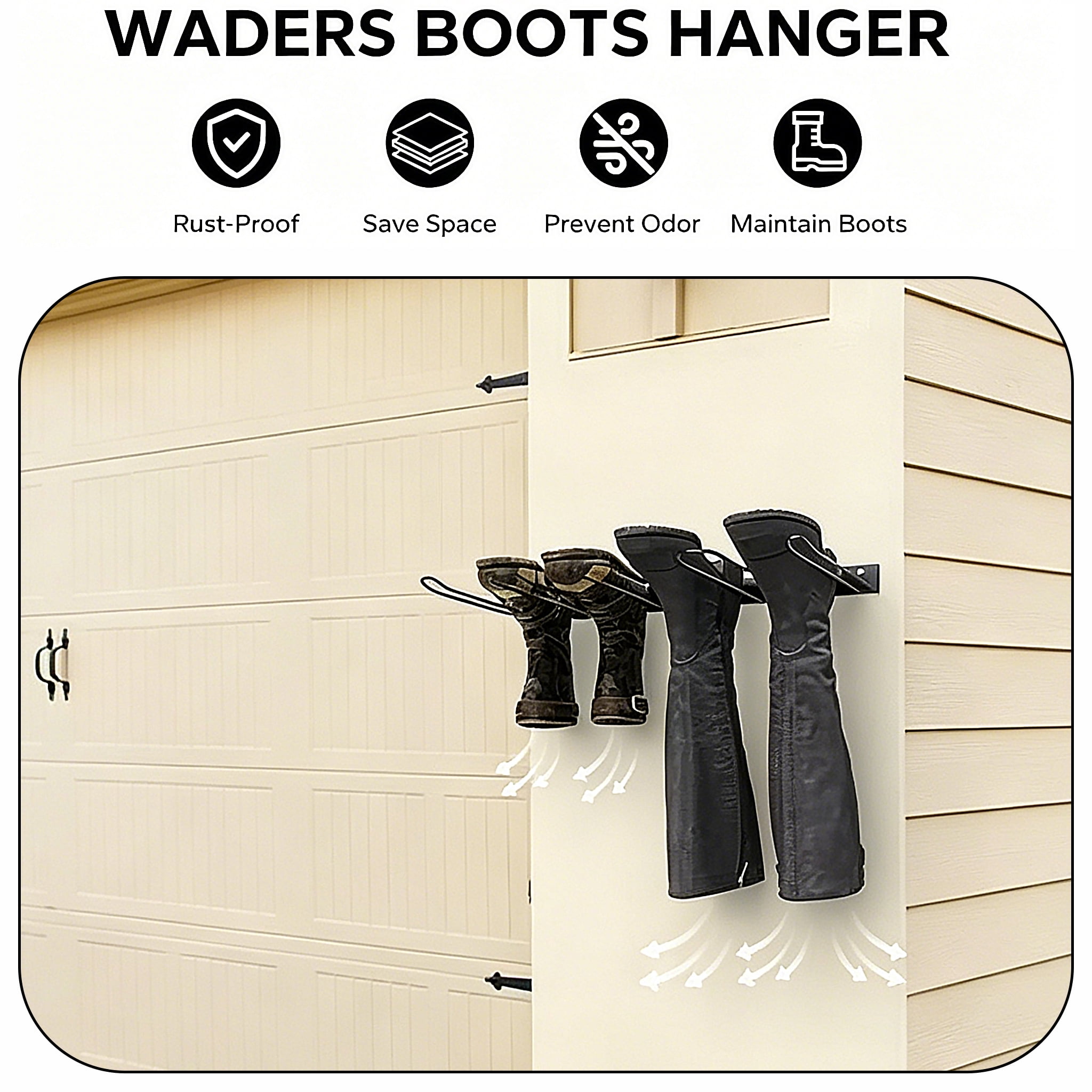 Ikerall 2-Tier Wall Mount Boot Rack for Tall Boots & Cowboy Boots – Heavy Duty Metal Boot Hangers, Space Saving Organizer for Closet Entryway Garage, Quick Drain & Sturdy
