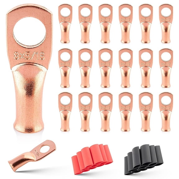 8 AWG-5/16 Battery Lugs with 3:1 Heat Shrink Tubing Battery Cable Ends, Heavy Duty Copper Wire Lugs