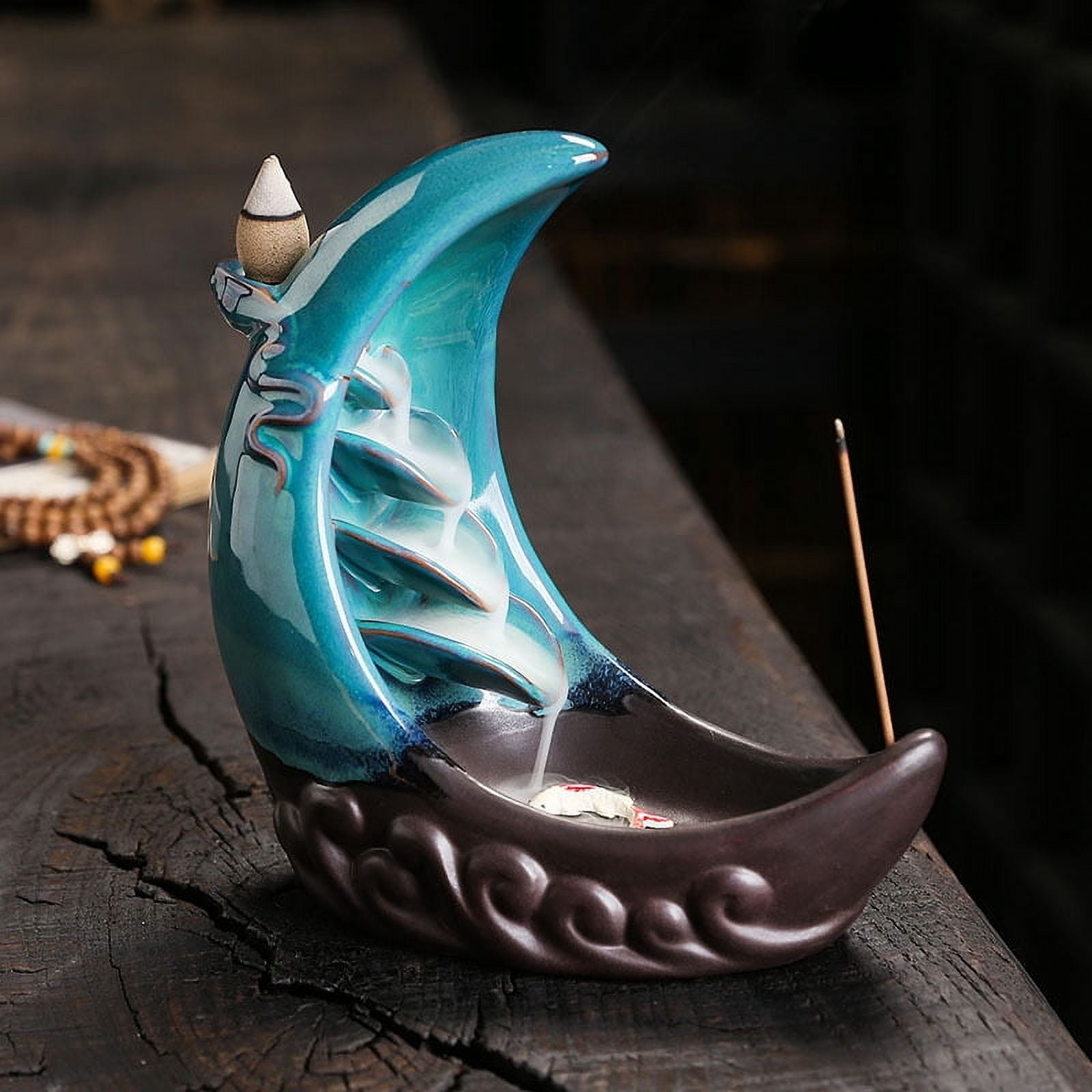 Moon Crescent Ceramic Incense Stick Holder Burner Aromatherapy Flowing Smoke Home Decor