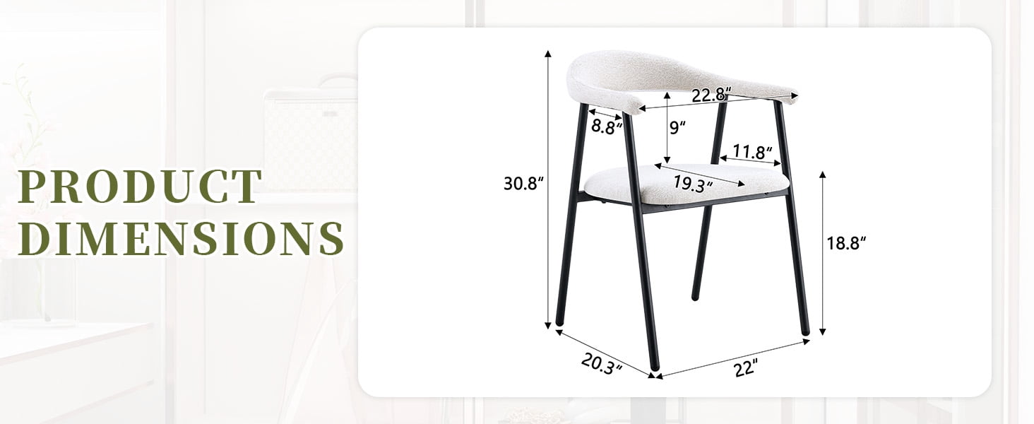 Leumius Dining Chairs Set of 4,Sofa Fabric Dining Room Chairs with Cushion Seat and Metal Legs,Modern Minimalist Style Kitchen Chairs for Kitchen Living Room,Easy Assembly,White Fabric