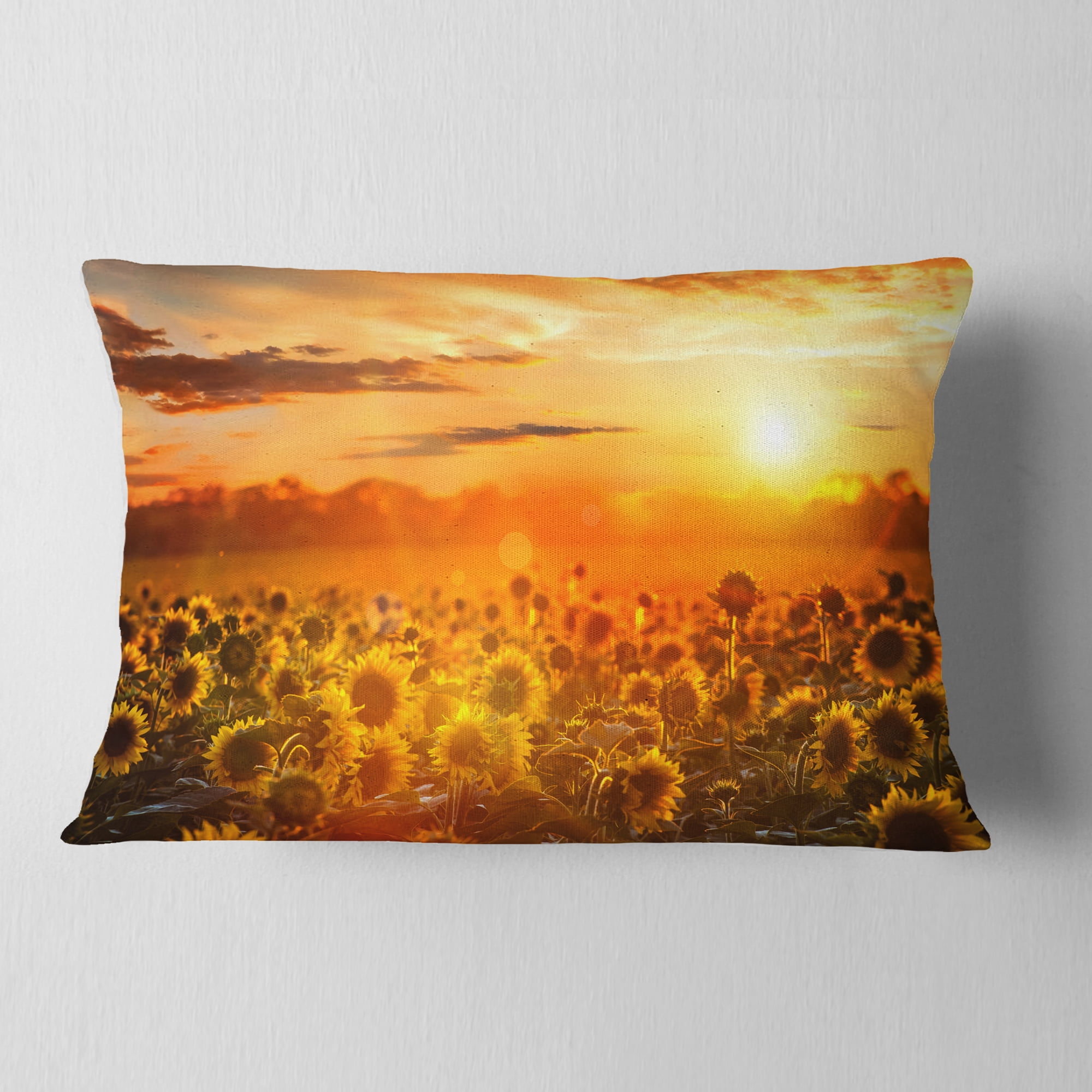 Designart Yellow Sunset over Sunflowers - Floral Throw Pillow - 12x20