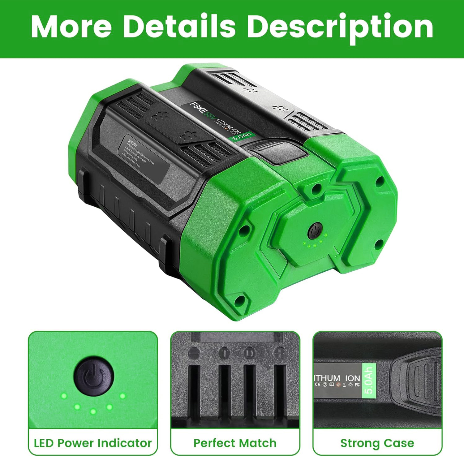 FSKE 56V 5.0Ah Ion Replacement for EGO Battery BA2800T BA2800 BA4200 BA1400 Compatible with EGO 56-Volt Power+ Cordless Tools Easy to Charging