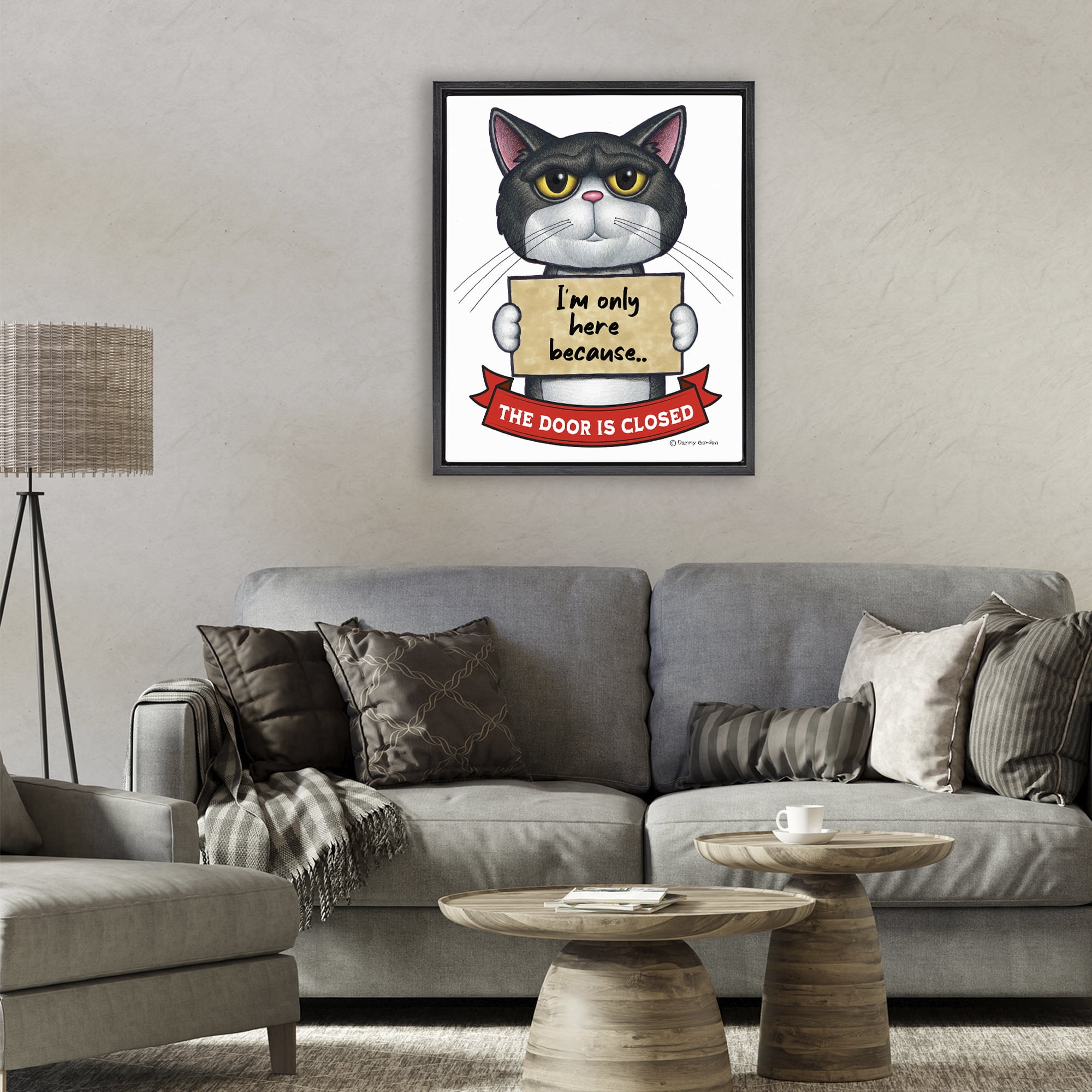 Here Because Door Is Closed Black Framed Floater Canvas Wall Art, design by Danny Gordon Art