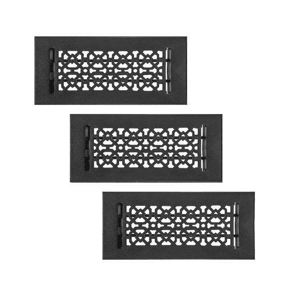 SET of 3 Achtek Air Supply Vent 4"x 10" Duct Opening (Overall 5-1/2"x 11-3/4") Solid Cast Aluminum Register Cover || Powder Coated Black No holes