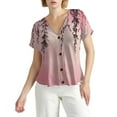 thumbnail image 4 of NAMTYQX Women's T-Shirts V Neck Lightweight Plus Size Casual Fashion Boxy Fit Button Down Open Front Short Sleeve Soft Pink Size 2XL, 4 of 5