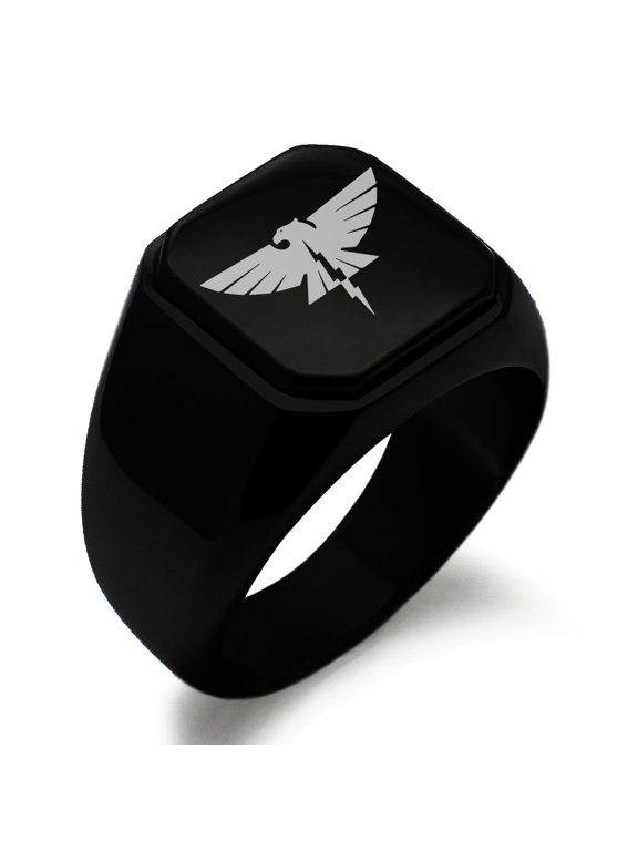 Stainless Steel Zeus Greek God of Sky Engraved Square Flat Top Biker Style Polished Signet Ring