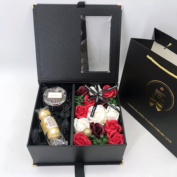 facefd Fake Flower Box Jewelry Gift Box Decoration Empty Container Organizer for Festival Gift, Type 1