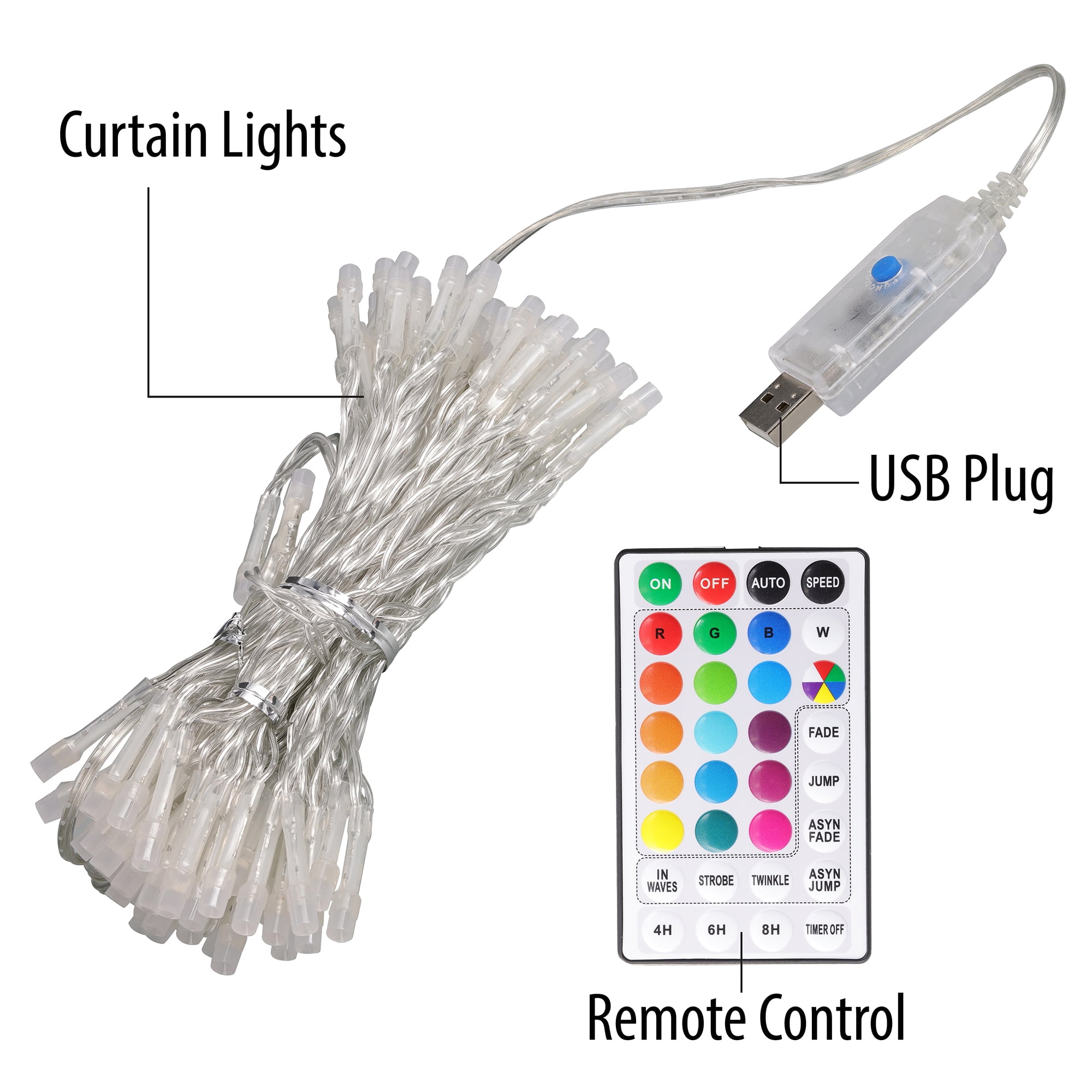 (3 pack) Mainstays 96-Count Color-Changing LED Curtain Lights, 6 Vertical Strands, Indoor Corded Electric