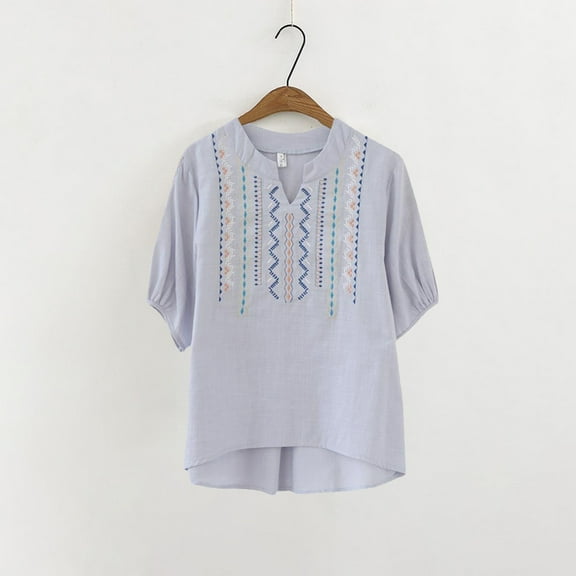 Embroidered T Shirt For Women Summer Short Sleeved Top Plus Size High End T Shirt For Women Ethnic Style Clothing Long Sleeve Shirt Plain Women Tee for Women Long Sleeve Rayon Tops for Women T Shirts