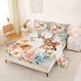 thumbnail image 2 of Castle Fairy Watercolor Floral Deer Queen Sheets 4 Pieces,Romantic Rose Daisy Queen Sheet Sets,Pink Blue Cream,1 Fitted Sheet, 1 Flat Sheet and 2 Pillowcases, 2 of 6