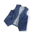 thumbnail image 2 of Chaleco vaquero sin mangas con cuello en V y botones para mujer., 2 of 5