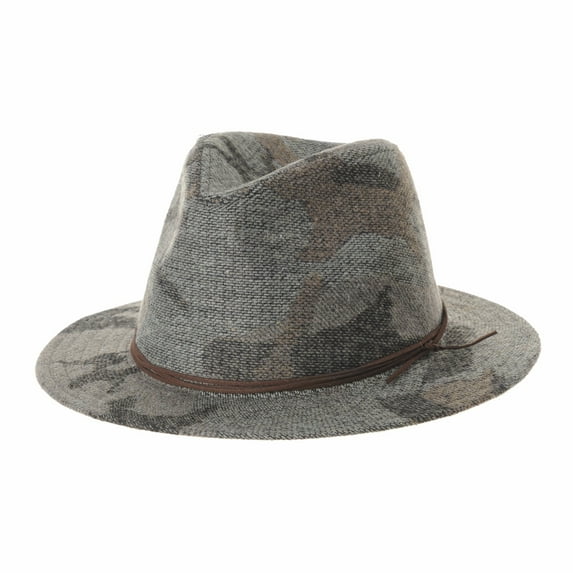 WITHMOONS Wool Felt Fedora Panama Hat Camouflage Pattern Wide Brim SL6529 (Green)