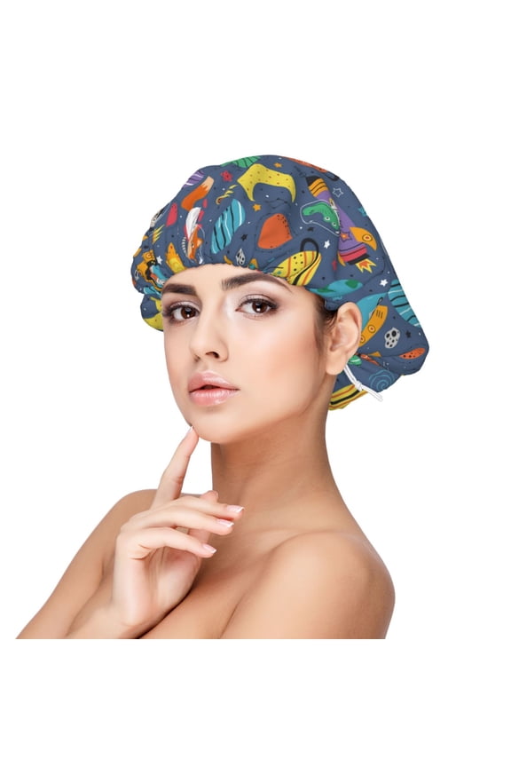 Cartoon Space Pattern Satin Bonnet Silk Bonnet Hair Bonnet for Sleeping Hair Bonnets for Women Curly Natural Hair